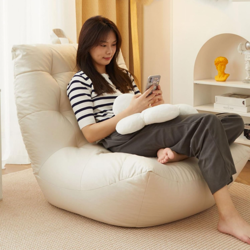 Modern faux leather sofa in a reading corner