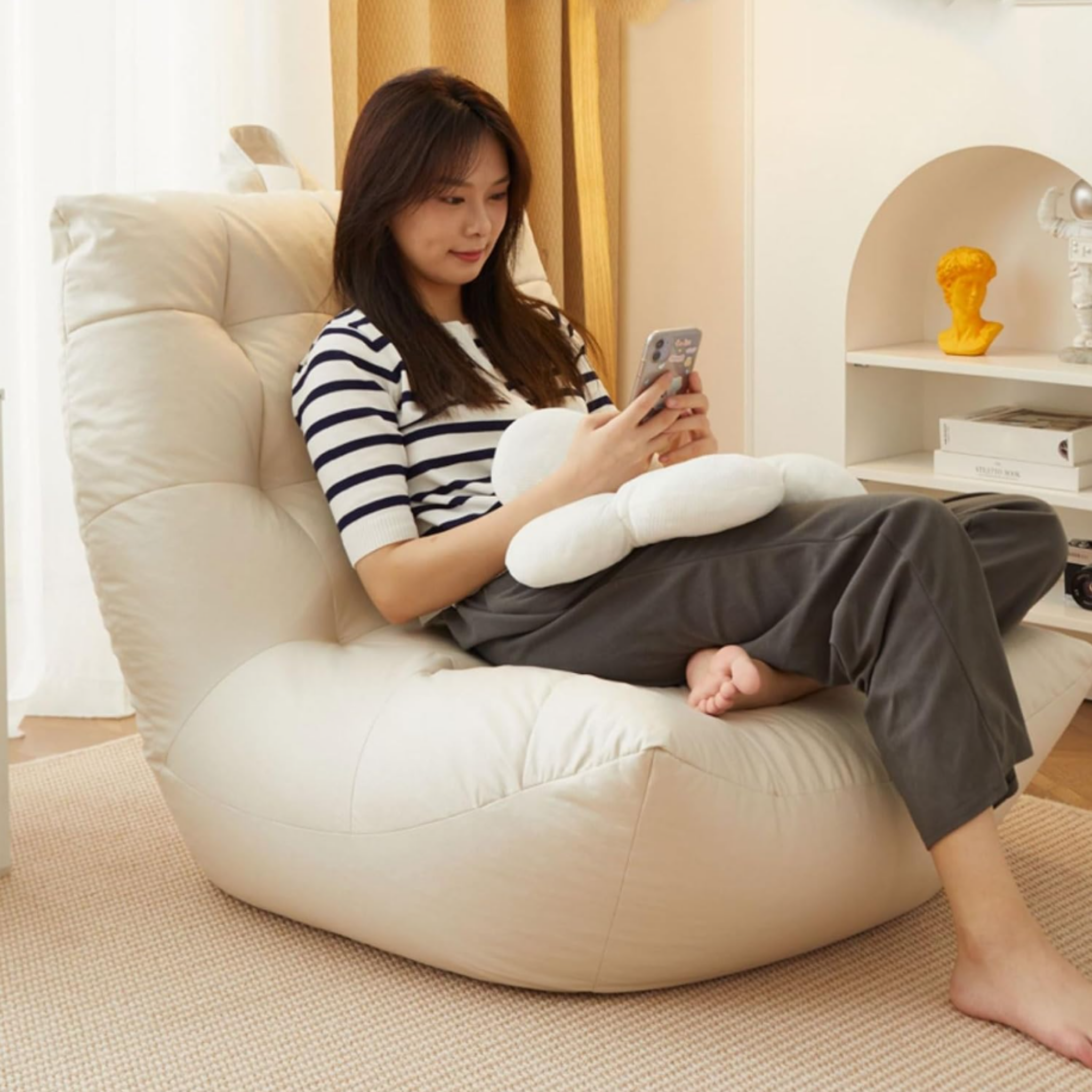 Modern faux leather sofa in a reading corner