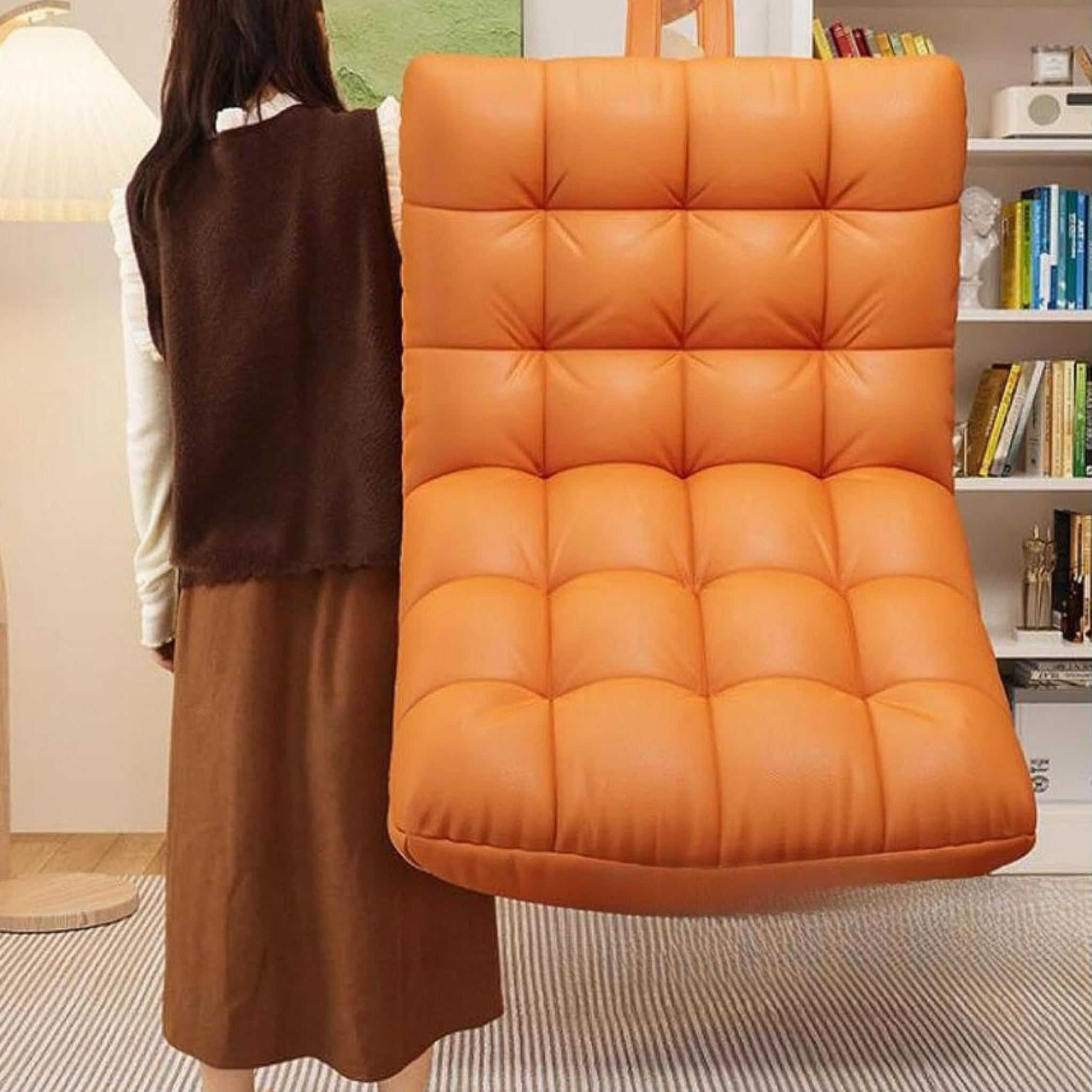 Detailed view of the faux leather sofa surface
