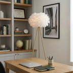 Modern feather globe floor lamp in a boutique-style interior