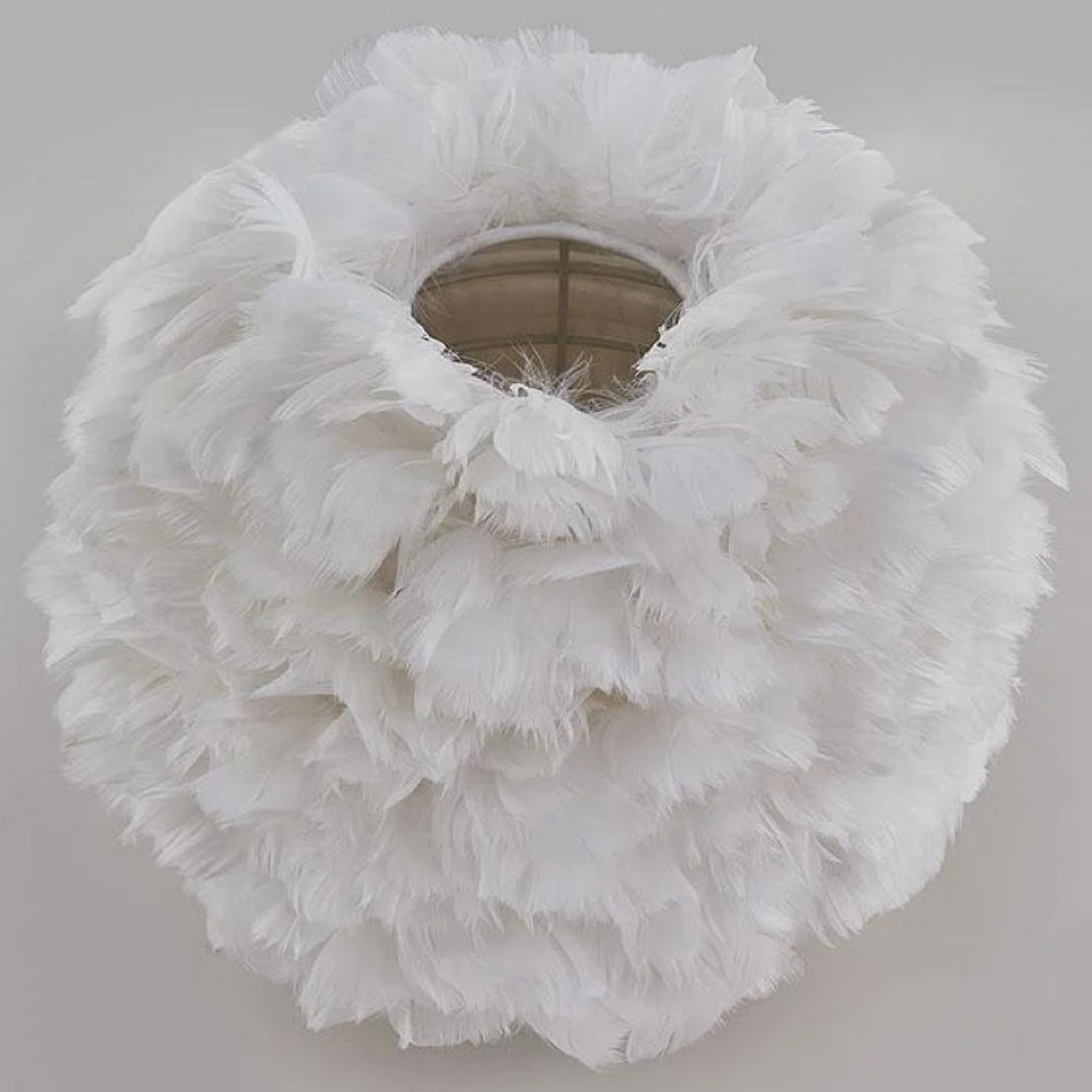Close-up of the feather lampshade