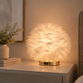 Modern feather globe table lamp in white