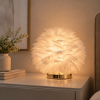 Modern feather globe table lamp in white