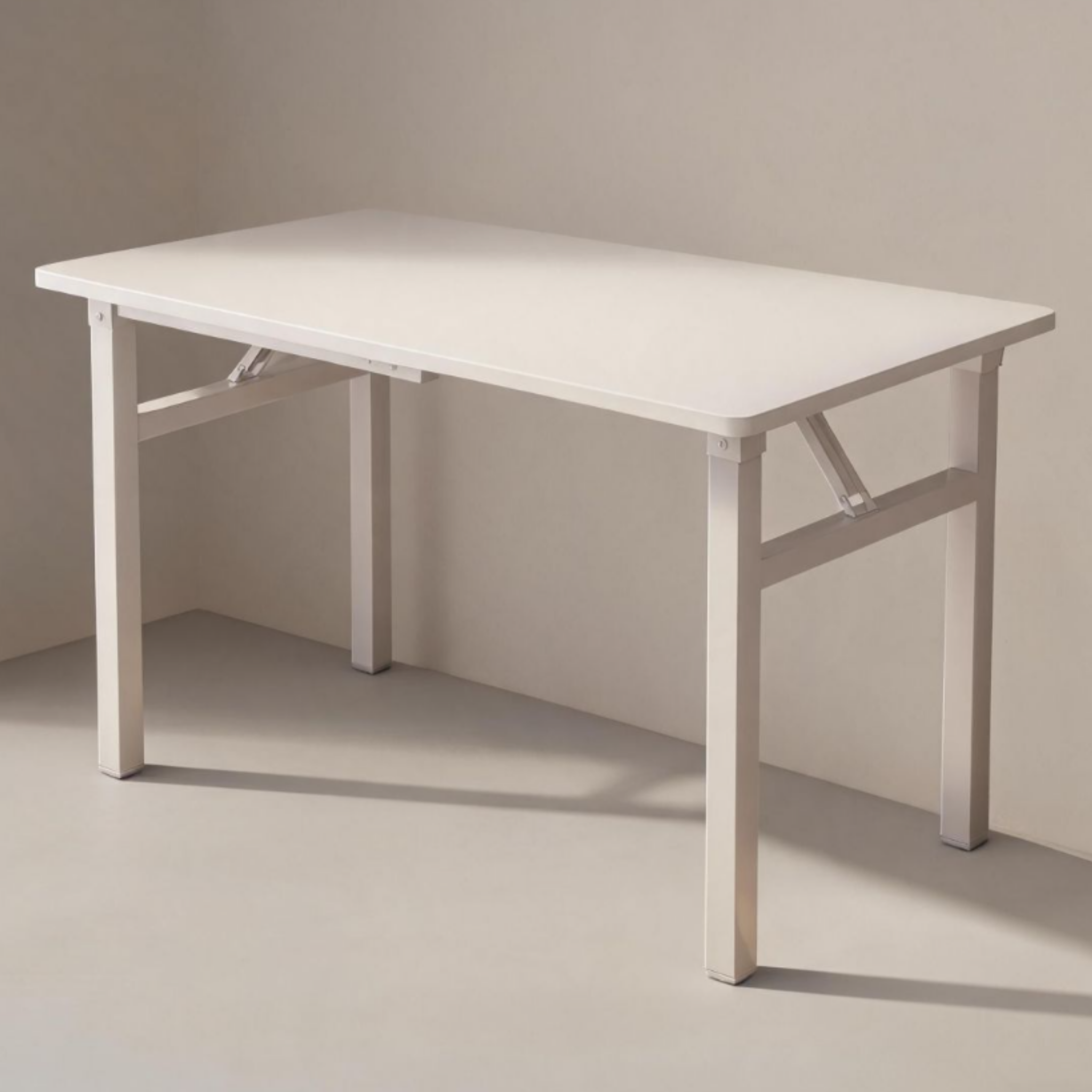 Angled view of the modern foldable computer desk in white