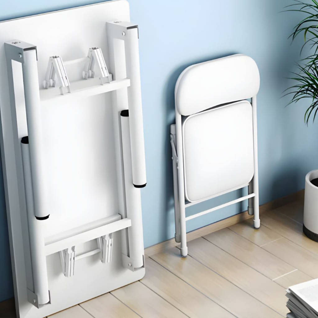 Modern foldable home office desk in folded position