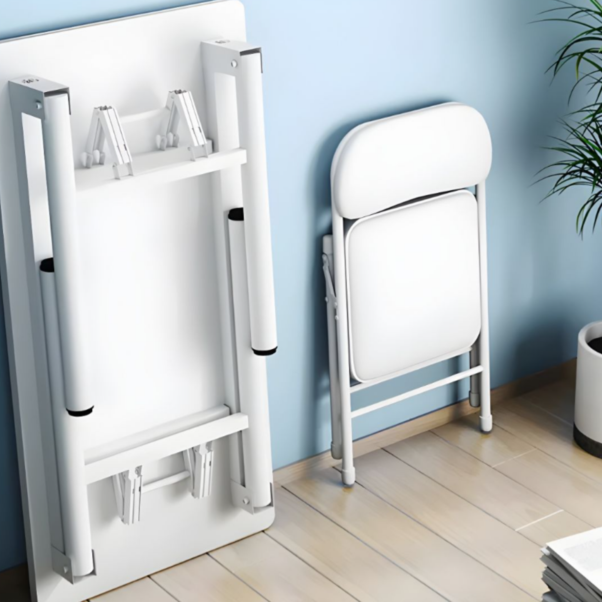 Modern foldable home office desk in folded position
