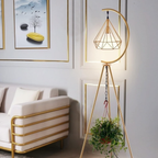 Modern geometric diamond cage floor lamp in a living room