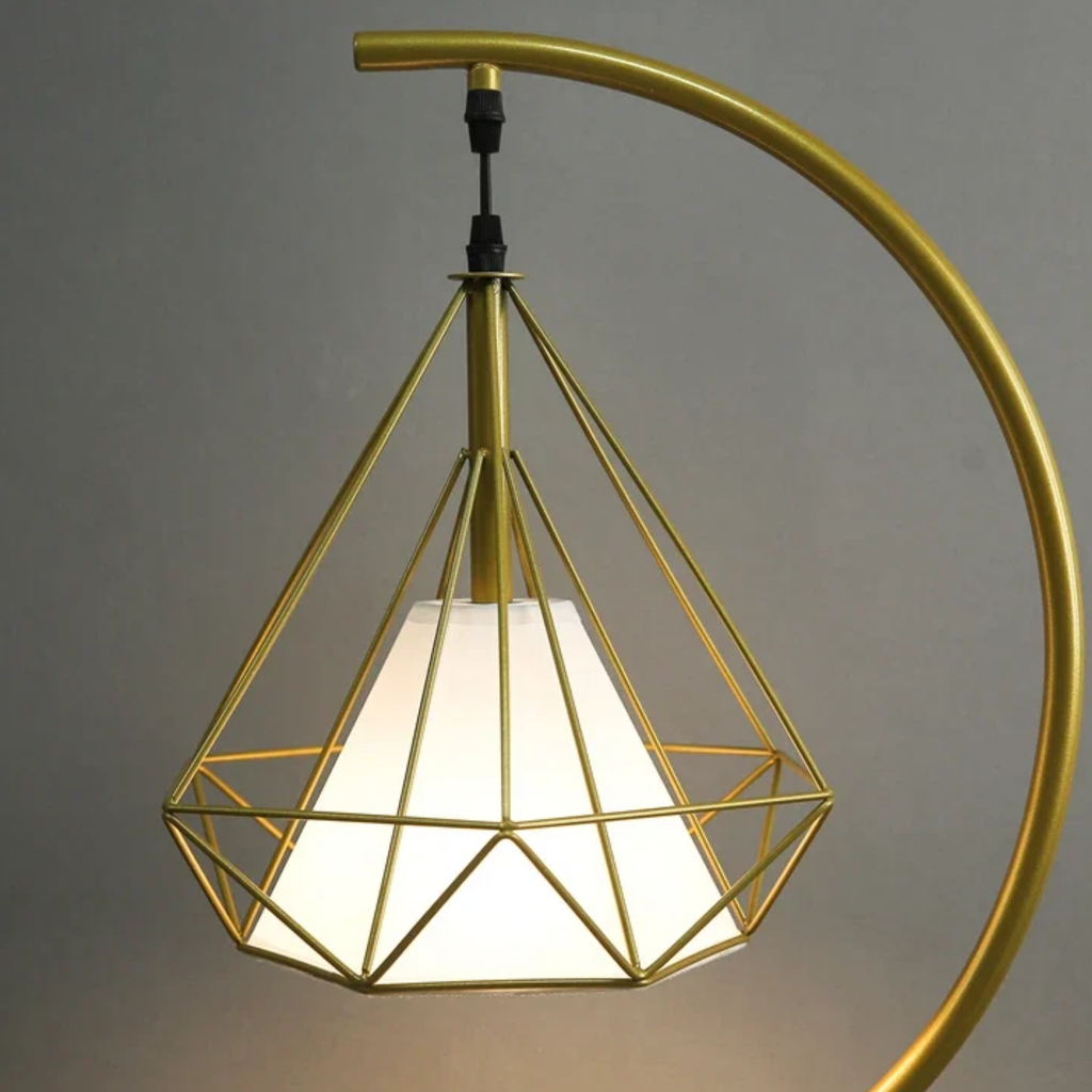 Close-up of the geometric metal frame