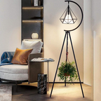 Modern geometric diamond cage floor lamp in a reading corner