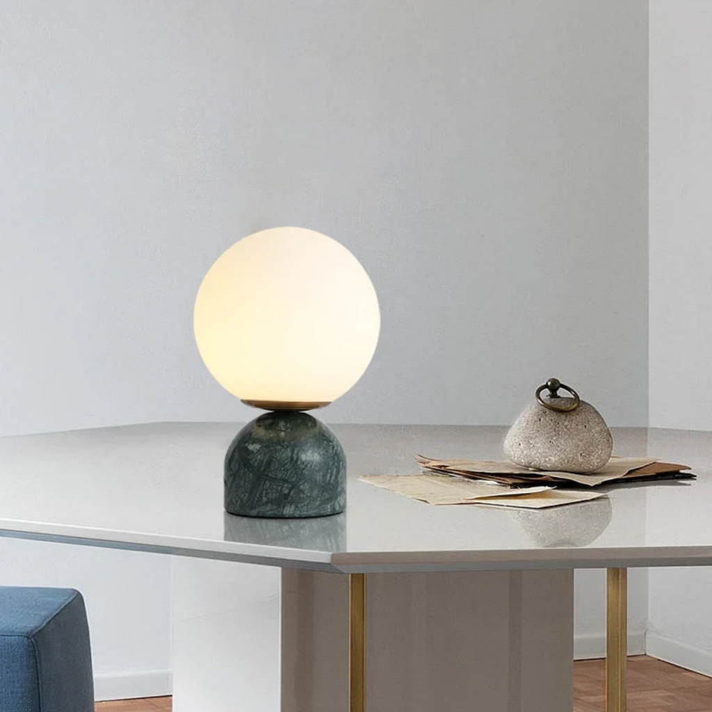Modern glass ball table lamp in a dining room