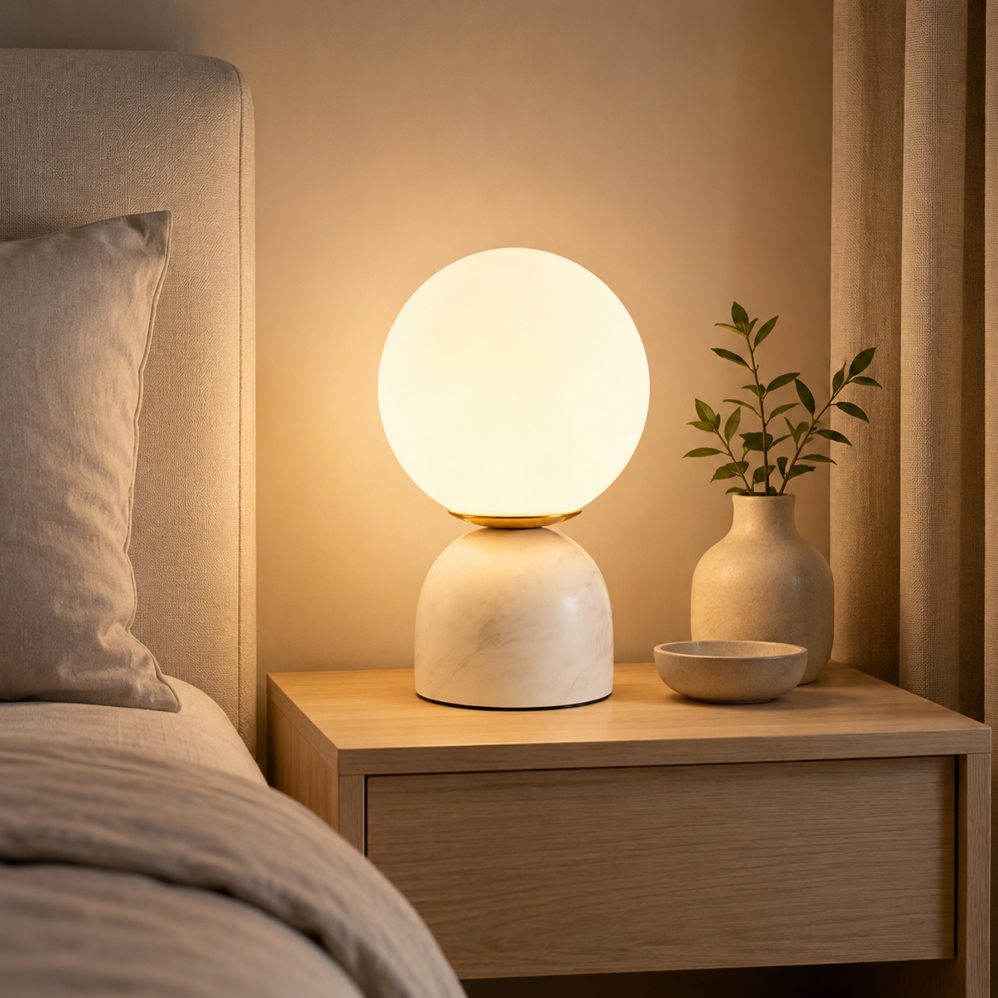 Modern glass ball table lamp in a living room