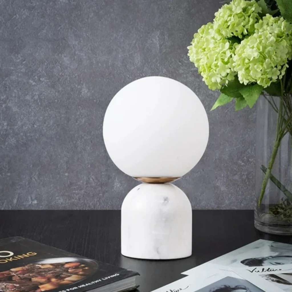 Modern glass ball table lamp turned off