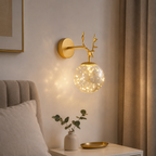 Modern glass globe LED wall sconce in a bedroom