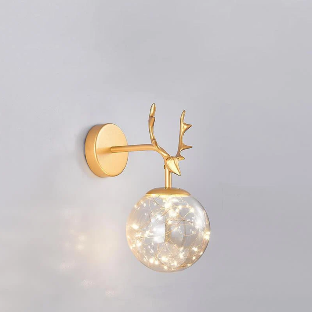 Modern gold glass globe wall sconce with cognac glass
