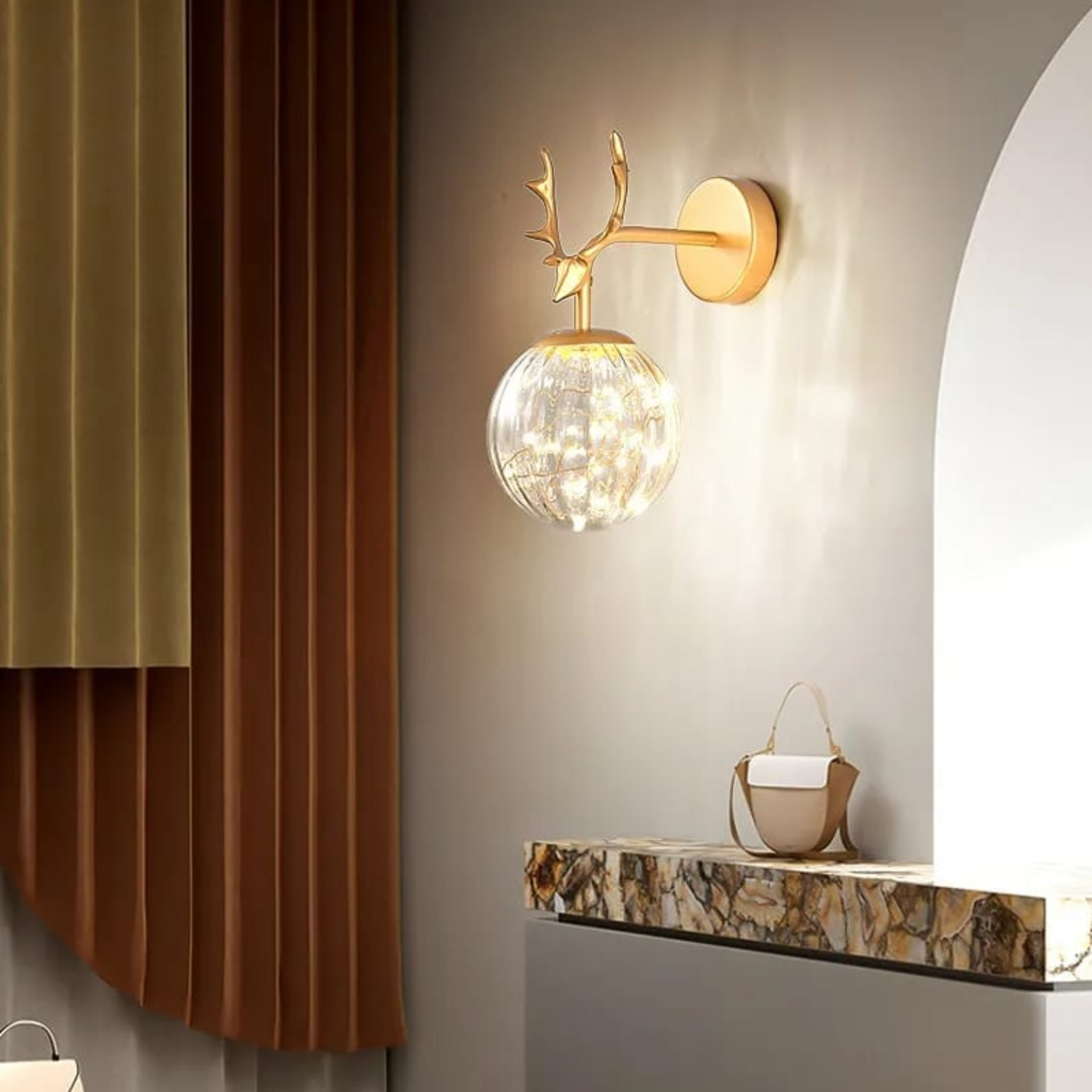 Modern glass globe wall light in a contemporary interior