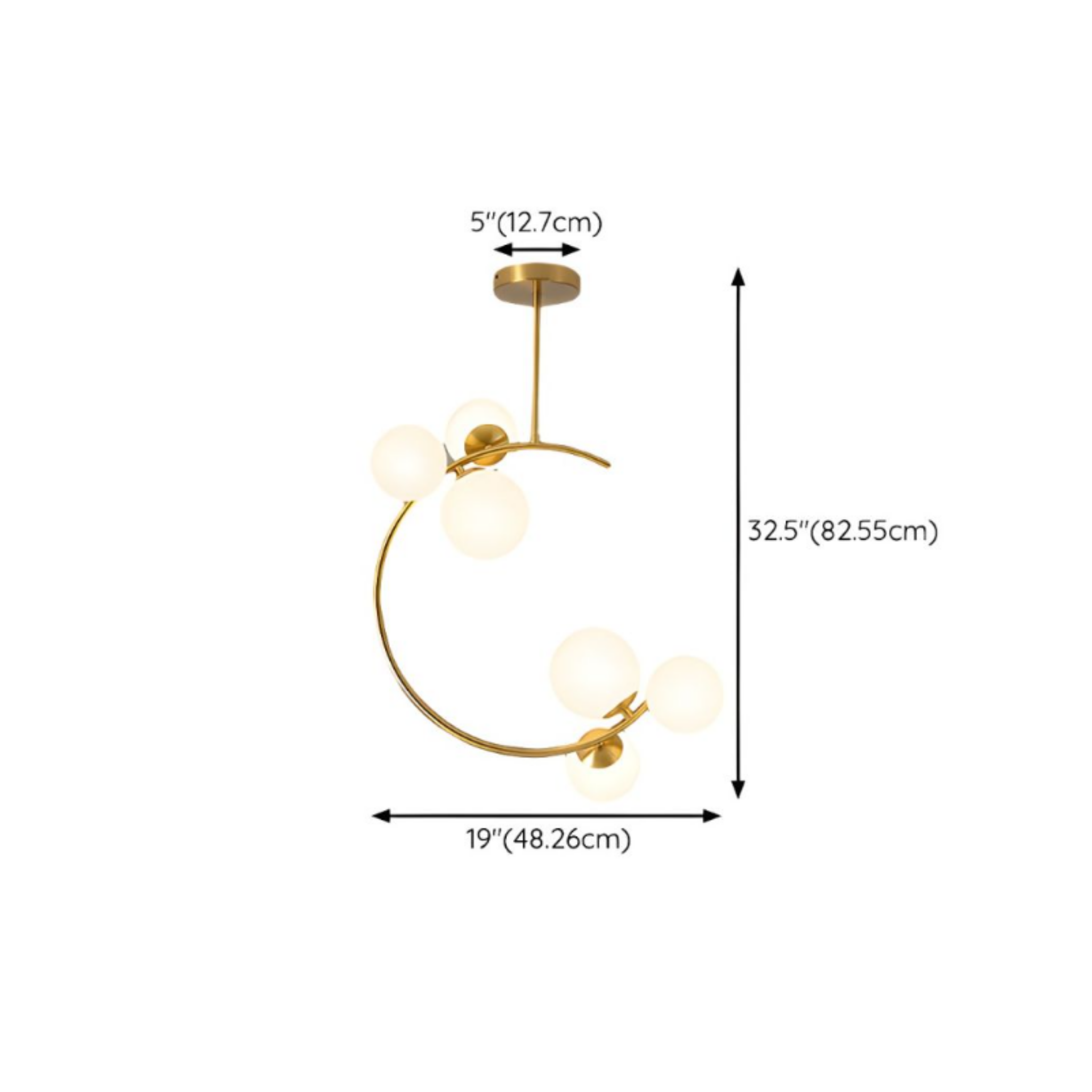 Dimensions of the modern gold glass 6 head globe chandelier