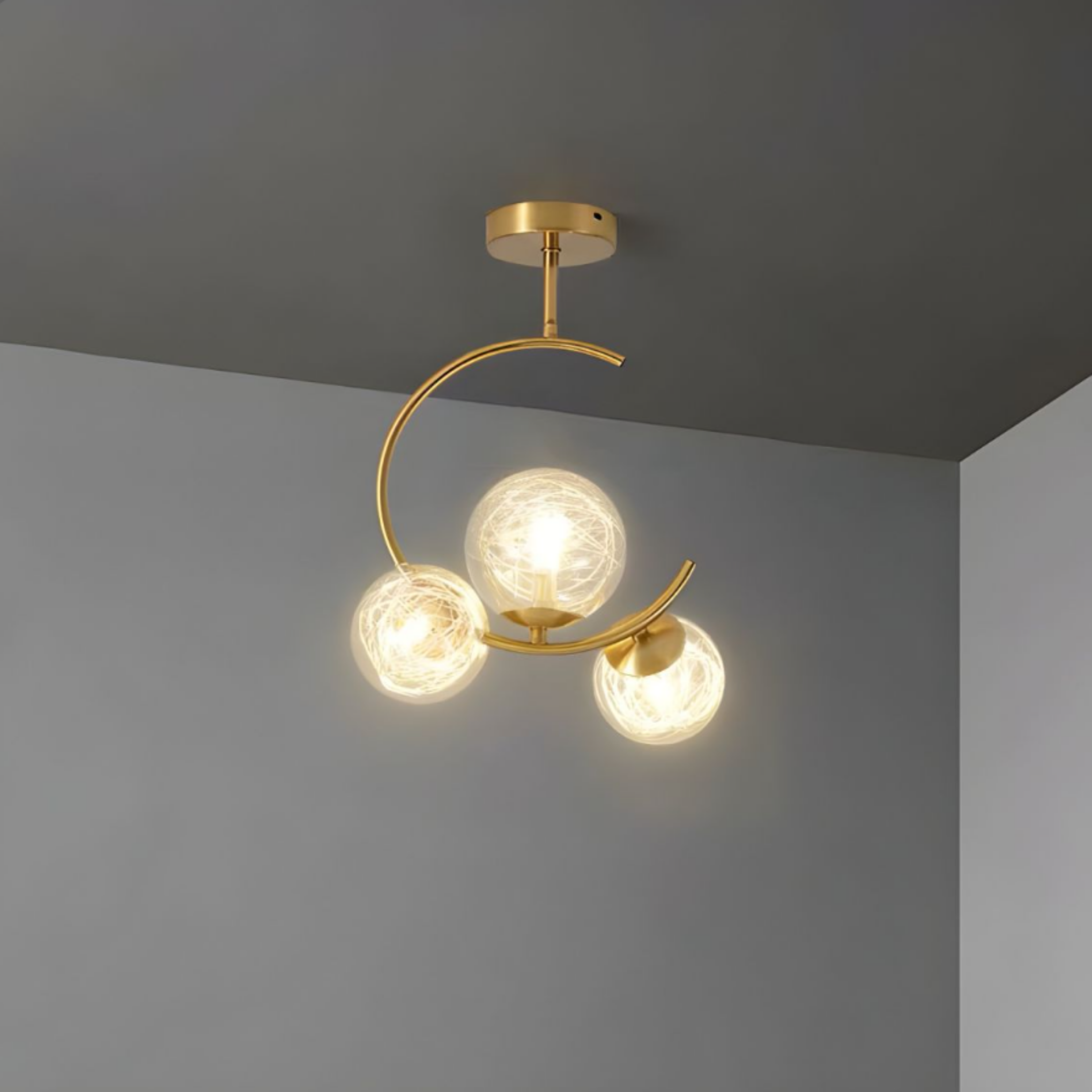 Modern gold glass globe chandelier ceiling light 3 head aluminum glass