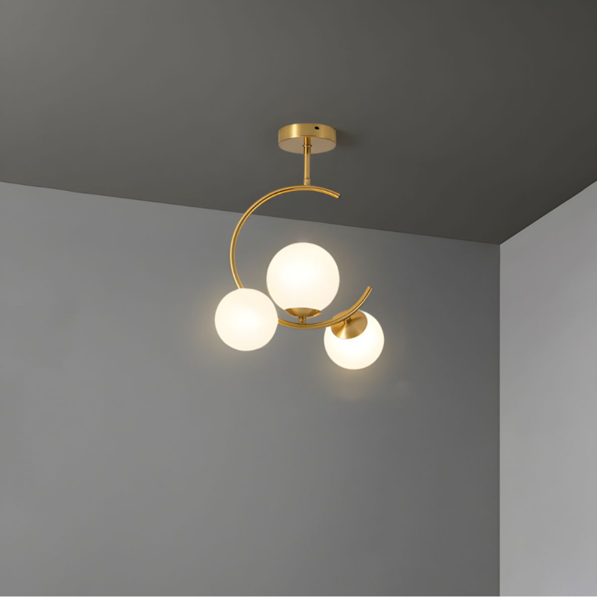 Modern gold glass globe chandelier ceiling light 3 head milky glass