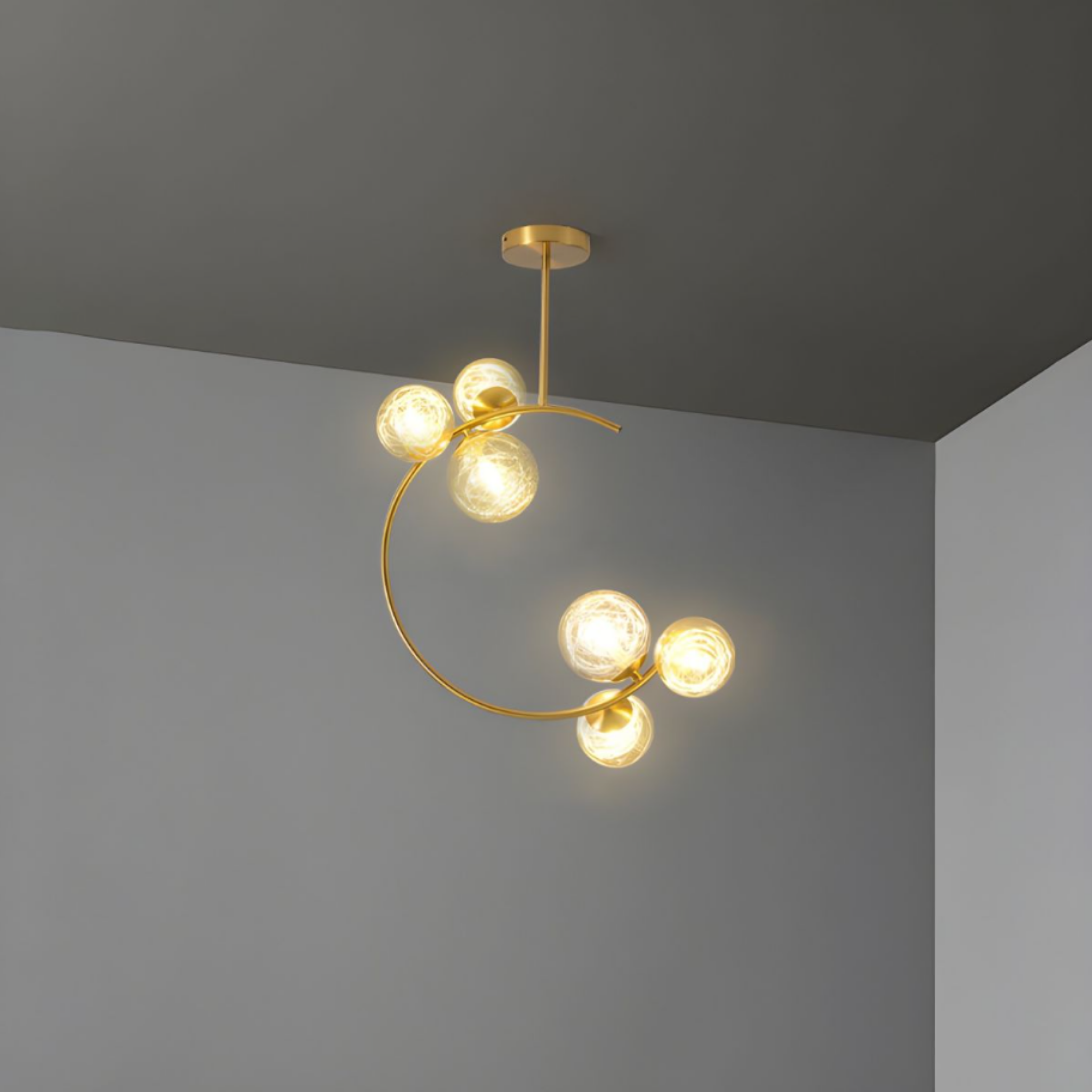 Modern gold glass globe chandelier ceiling light 6 head aluminum glass