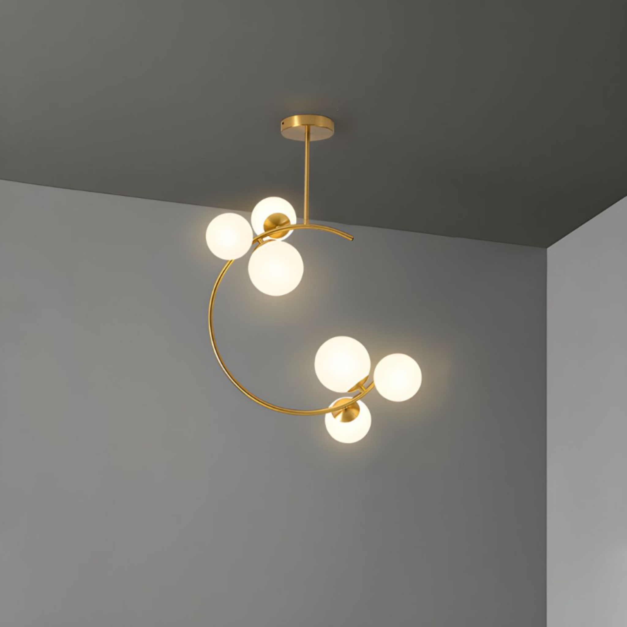 Modern gold glass globe chandelier ceiling light 6 head milky glass