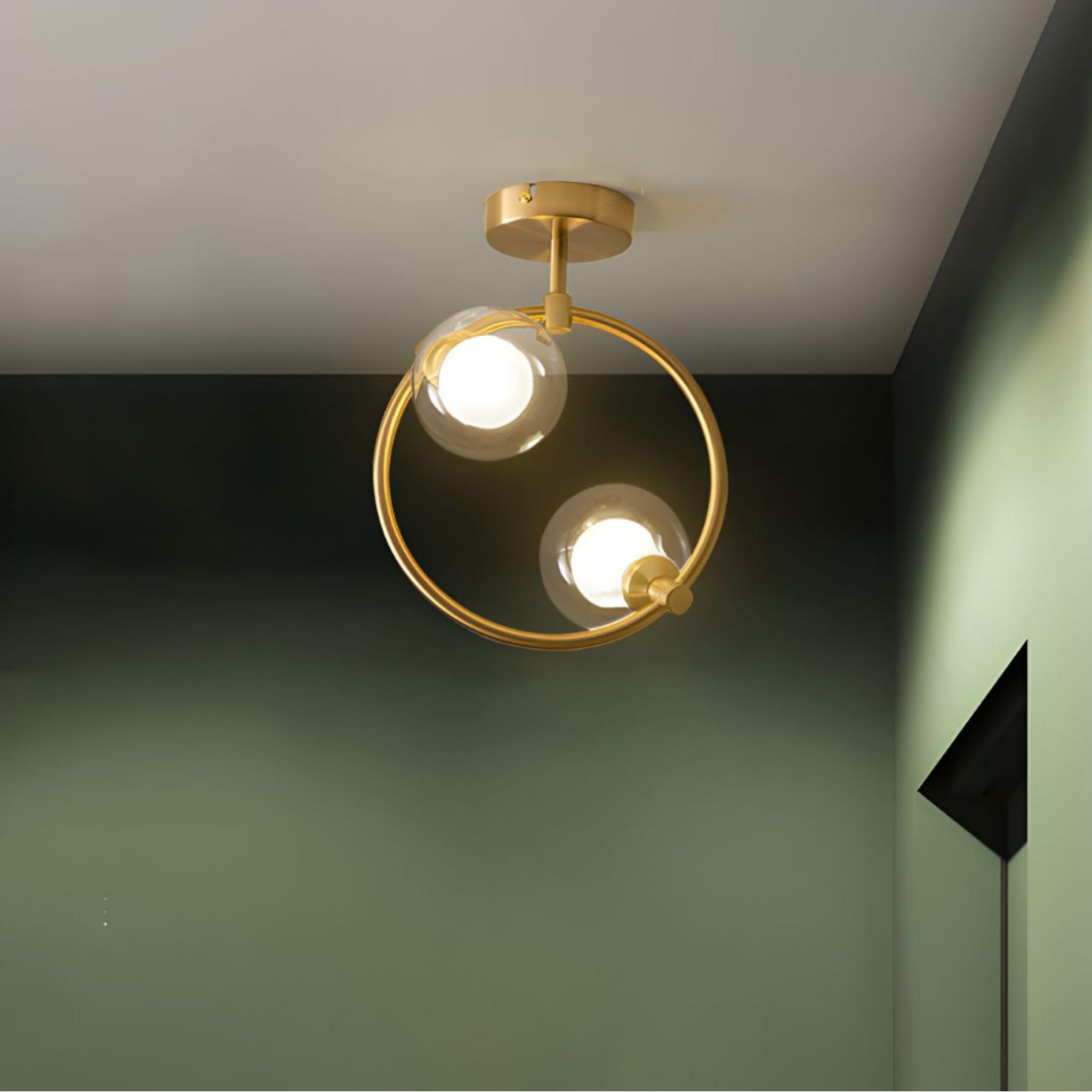 Modern gold glass globe chandelier ceiling light double glass