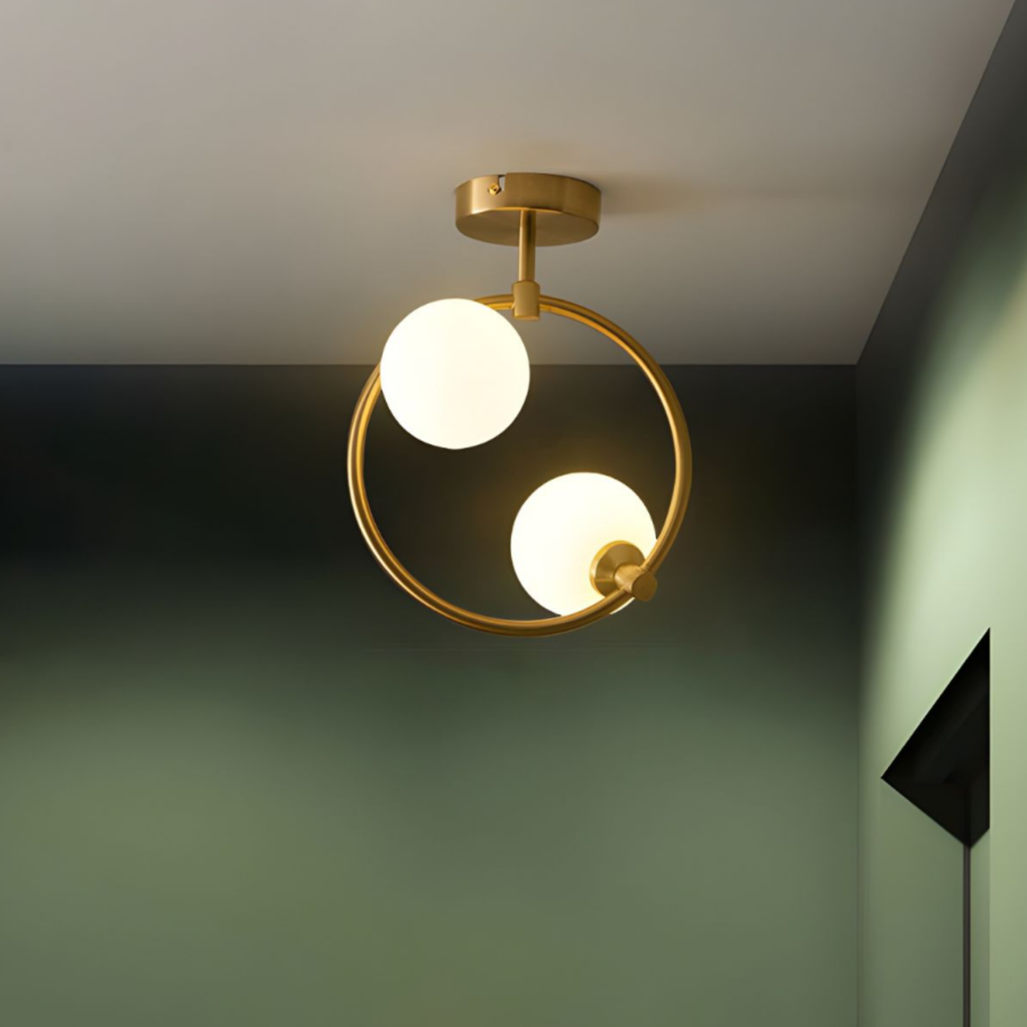 Modern gold glass globe chandelier ceiling light milky glass