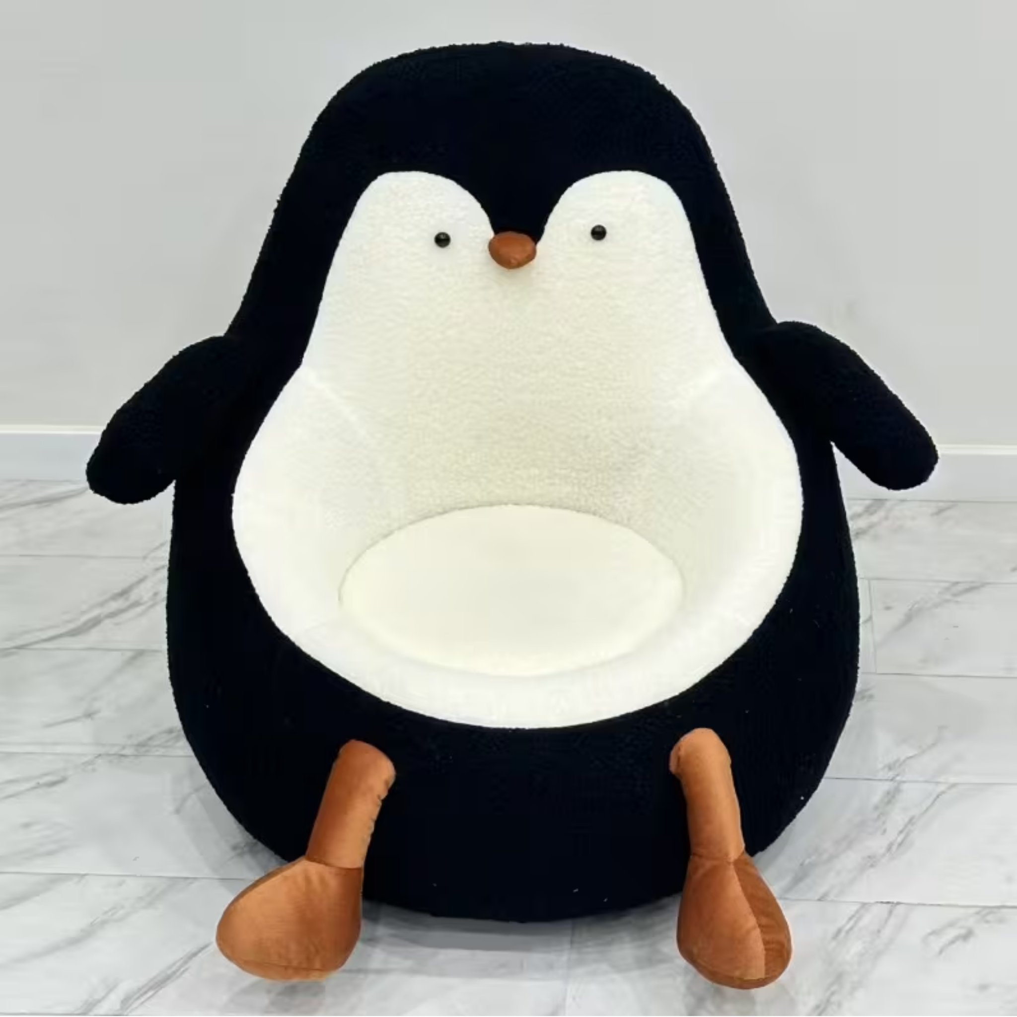 Modern black penguin upholstered sherpa lounge chair for kids