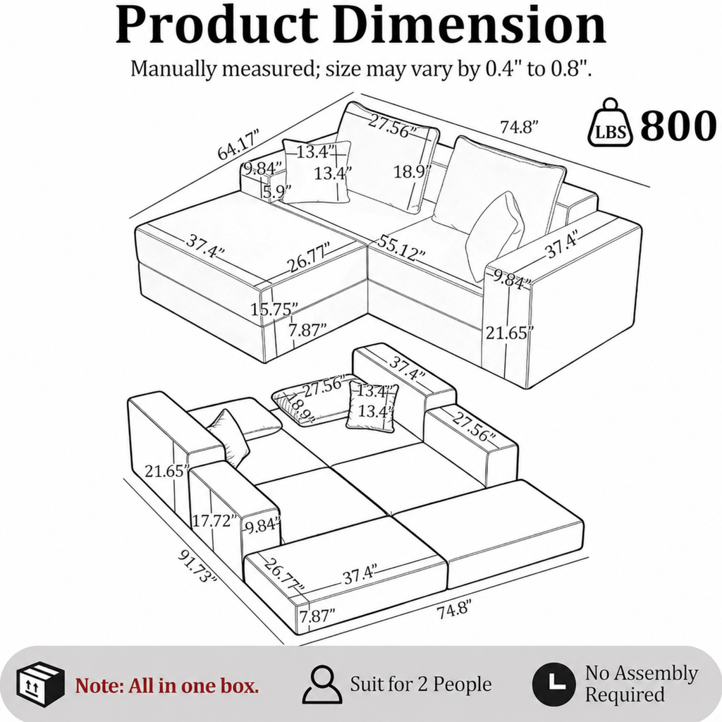 Dimensions of the modern L-shaped sectional sofa