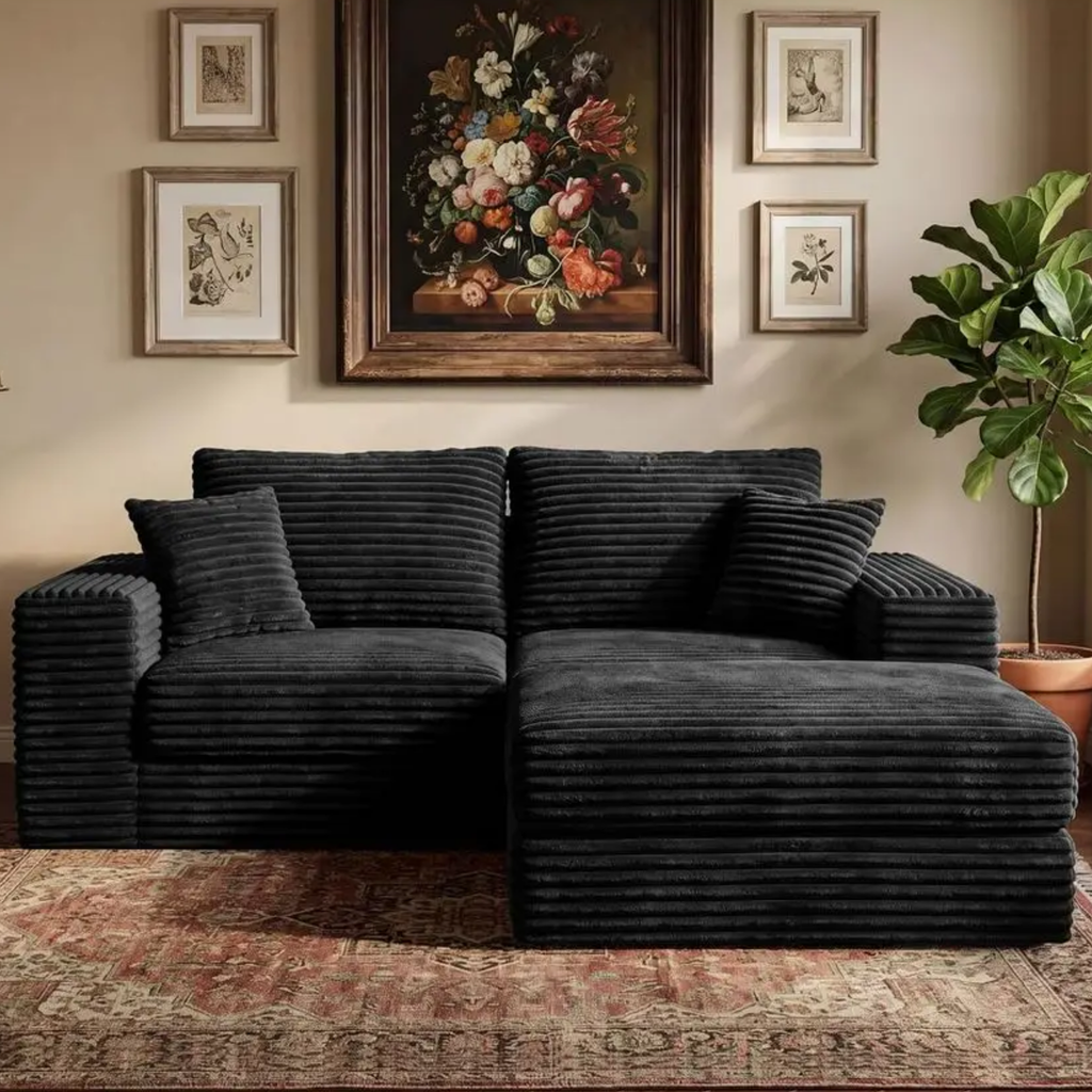 Front view of the modern L-shaped sectional sofa