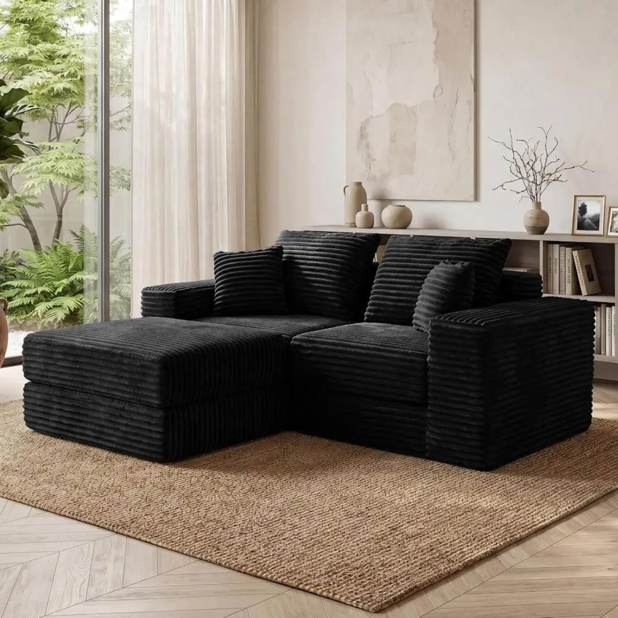 Side view of the modern L-shaped sectional sofa