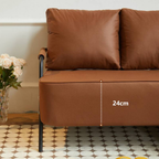 Modern leather sofa three-quarter view for contemporary living room