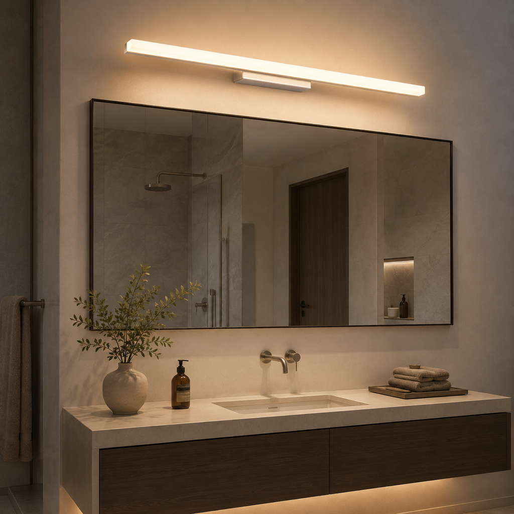 Modern LED vanity wall light in a bathroom