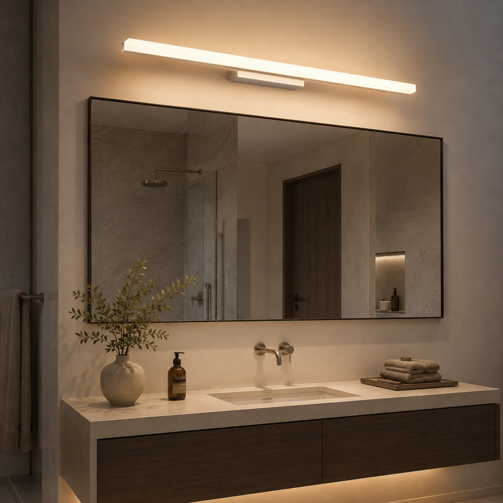 Modern LED vanity wall light in a bathroom
