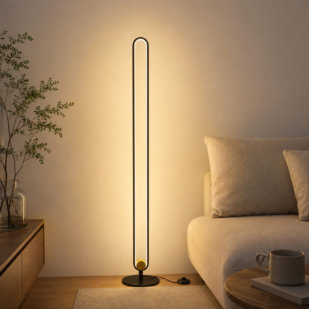 Modern LED floor lamp in a living room
