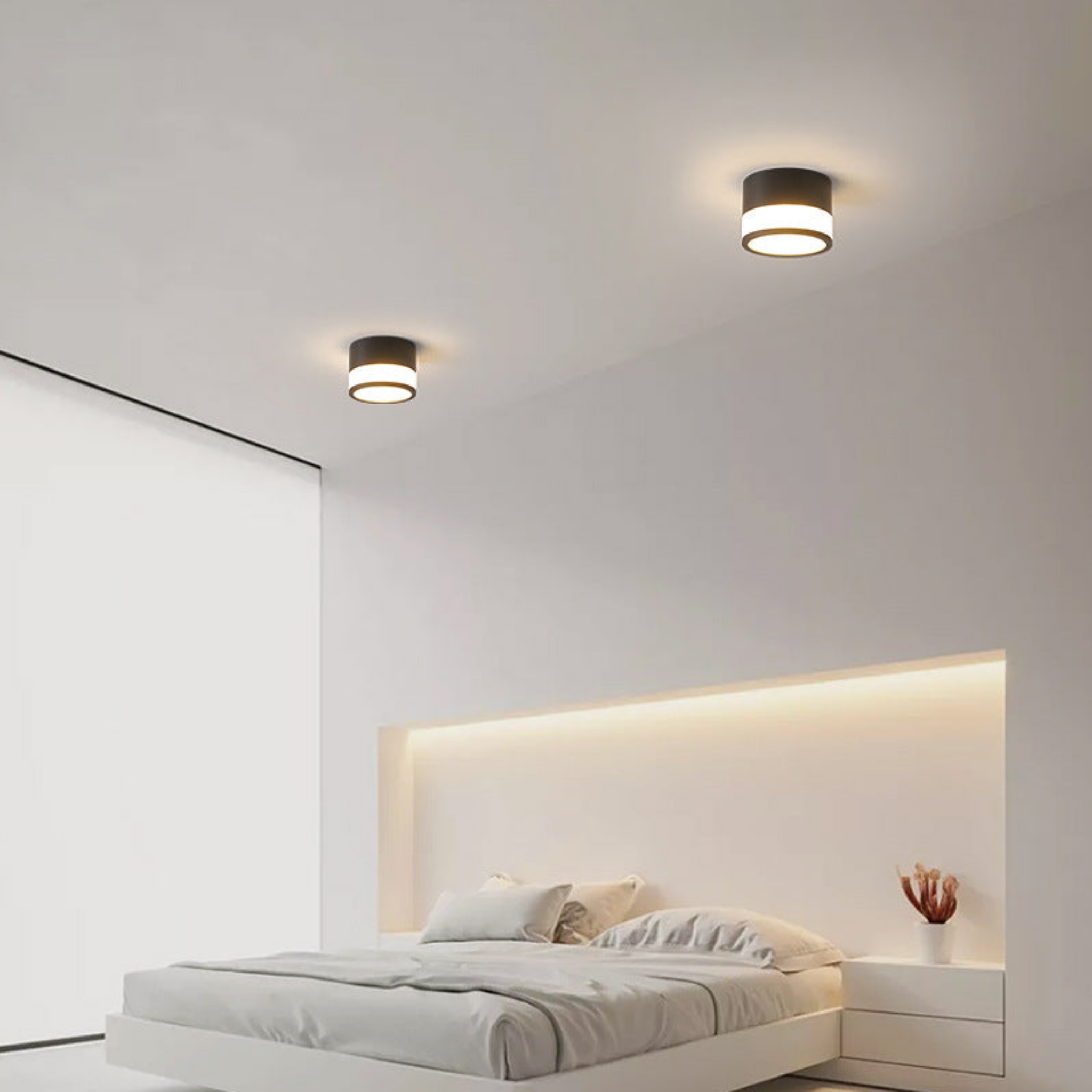 Modern LED flush mount ceiling light in a bedroom