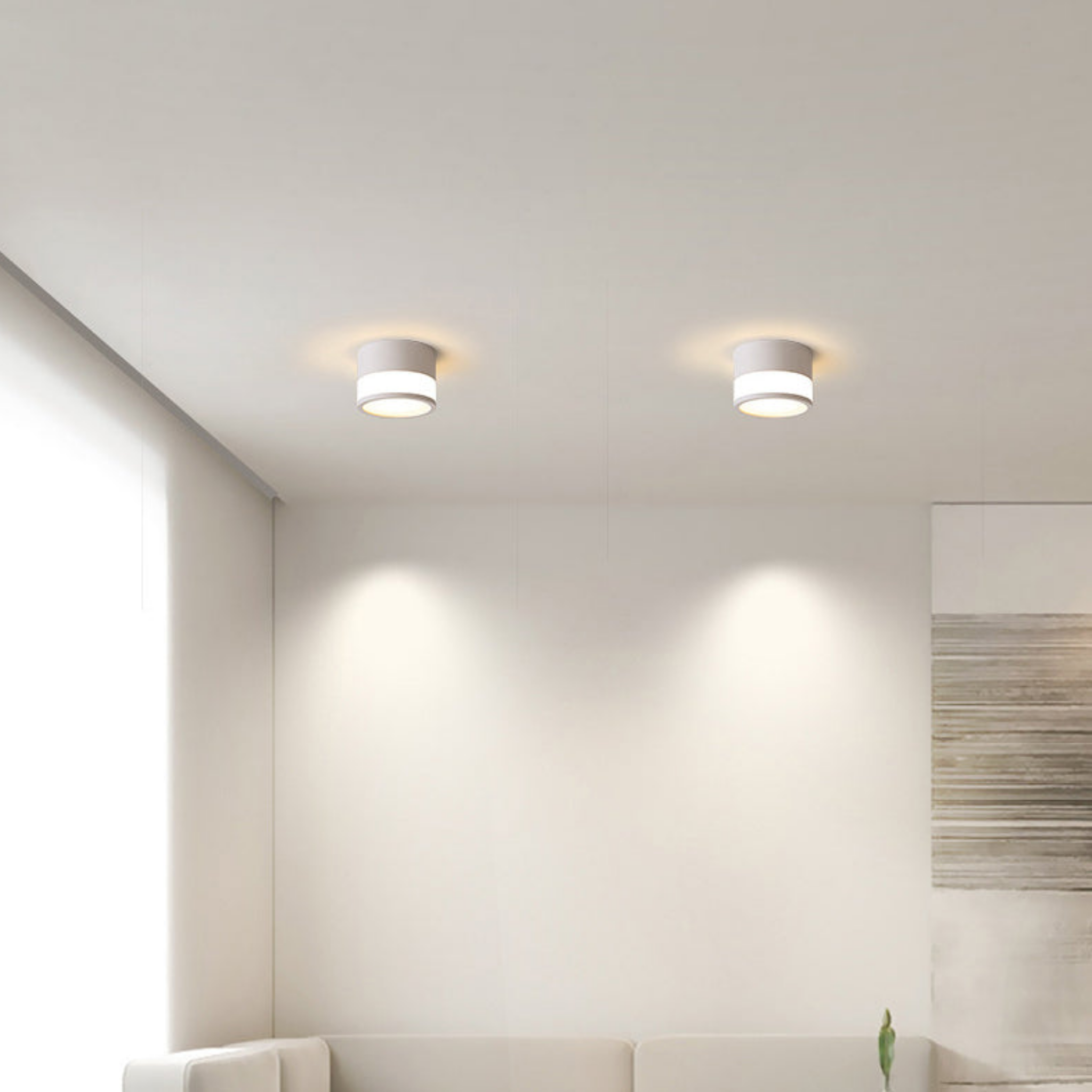 Modern LED flush mount ceiling light in a living room