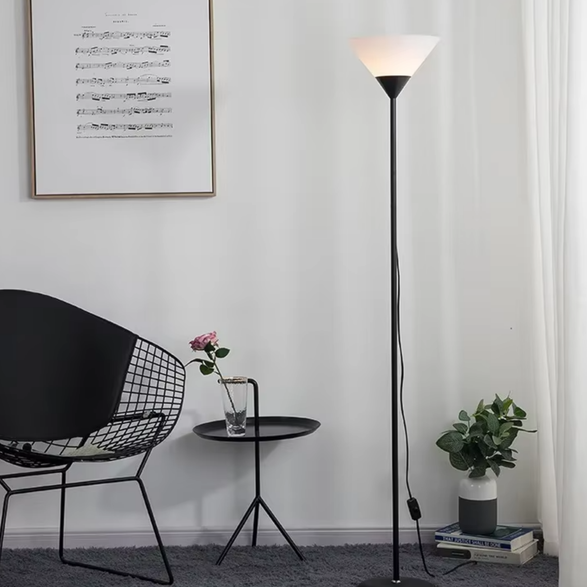 Modern LED standing floor lamp in a living room