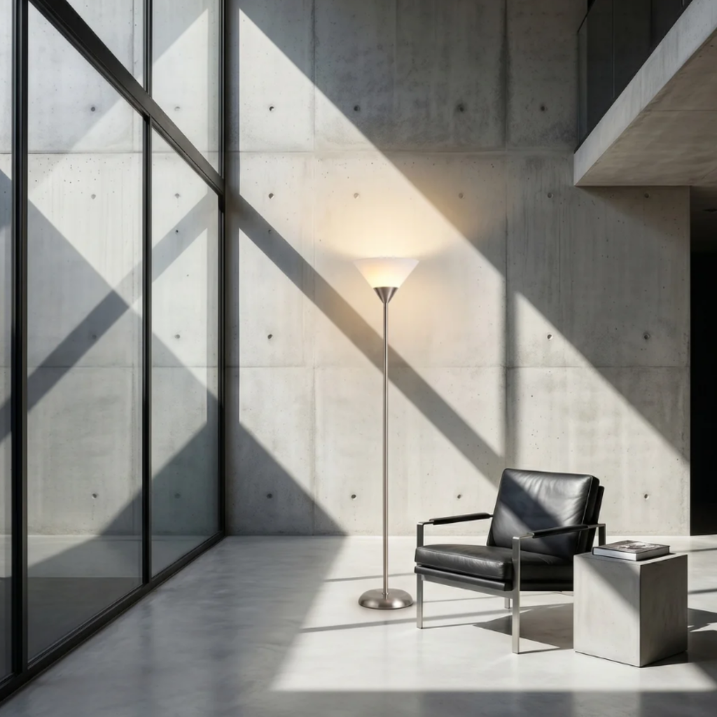 Modern LED standing floor lamp in a office