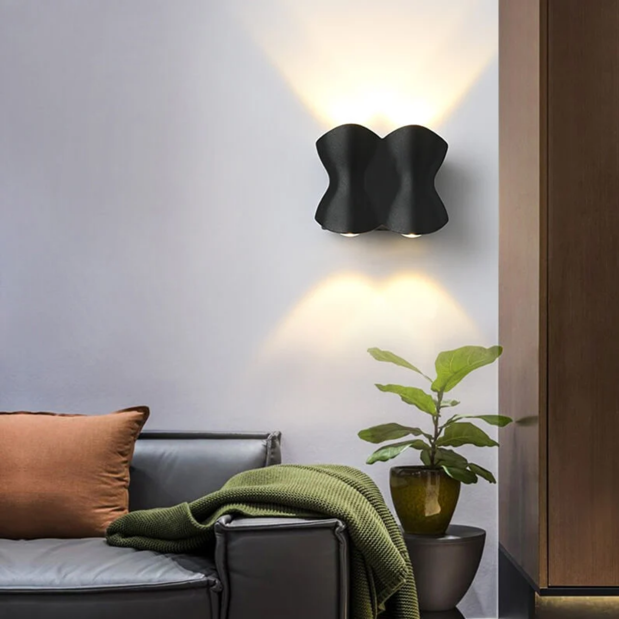 Modern linear LED wall sconce in a living room