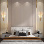 Modern linen wall sconce in a bedroom