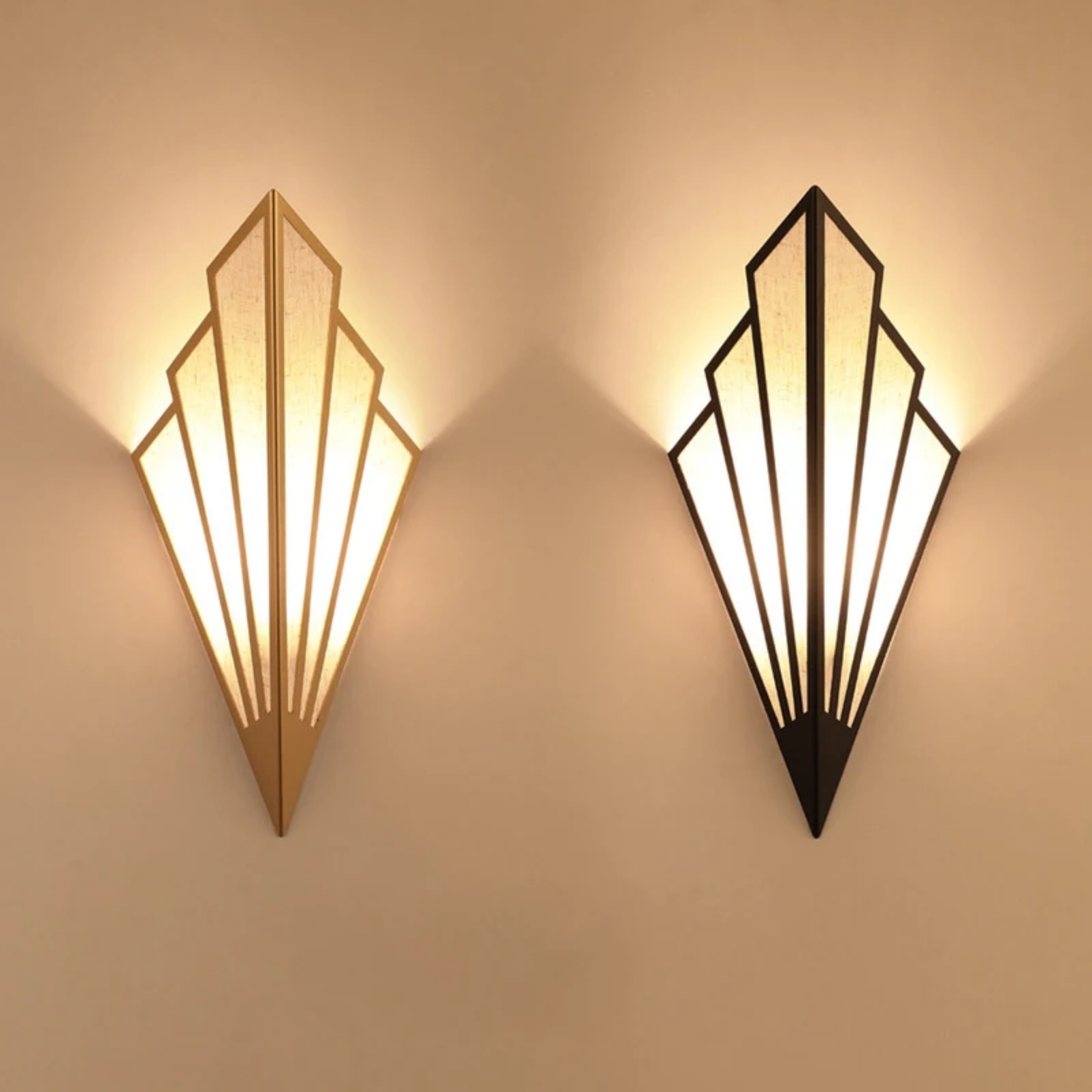 Modern linen wall sconce available in black and gold