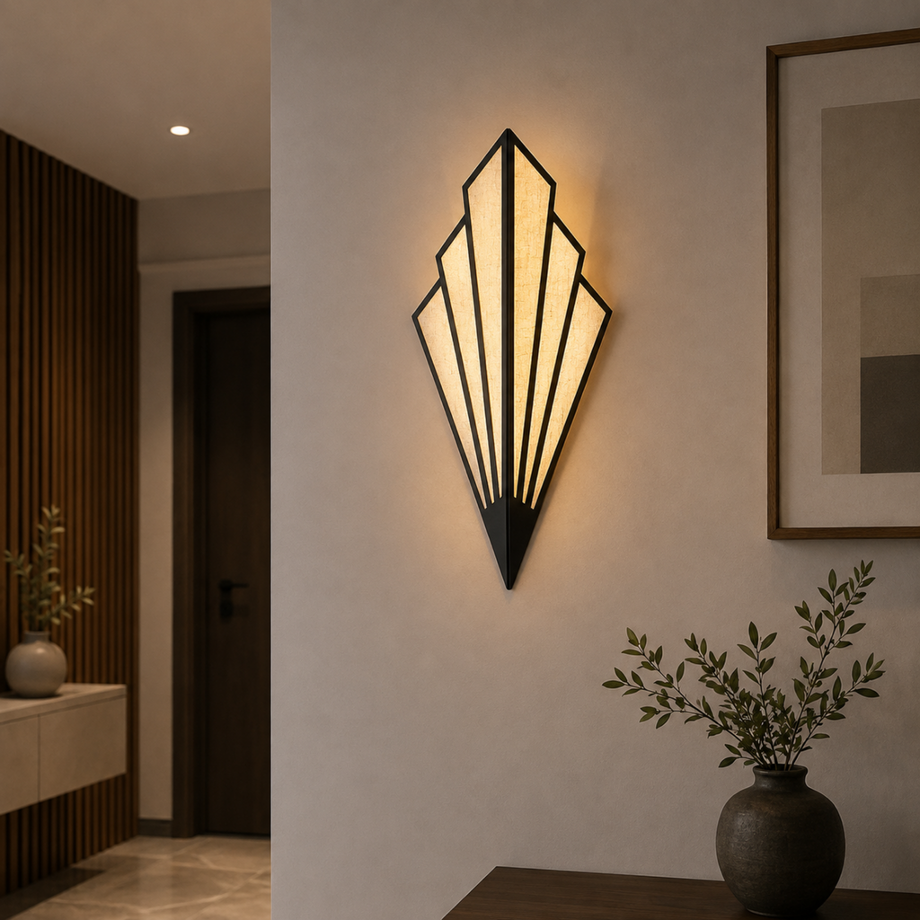 Linen wall sconce in an entryway
