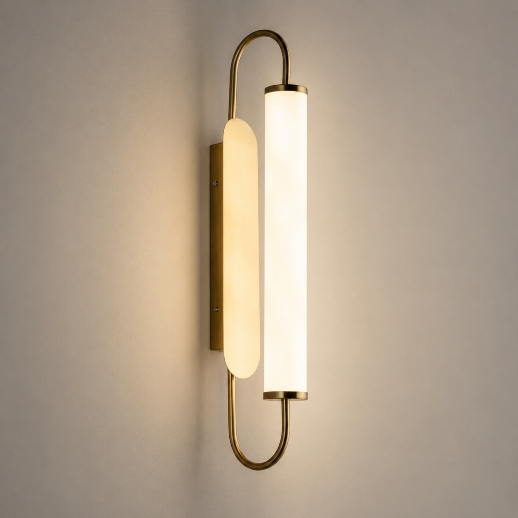 Angled view of the modern luxury gold LED wall sconce