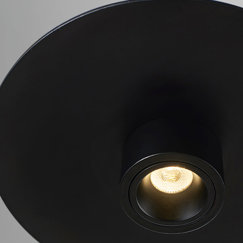 Bottom view of the modern minimalist black aluminum stick LED pendant ceiling light
