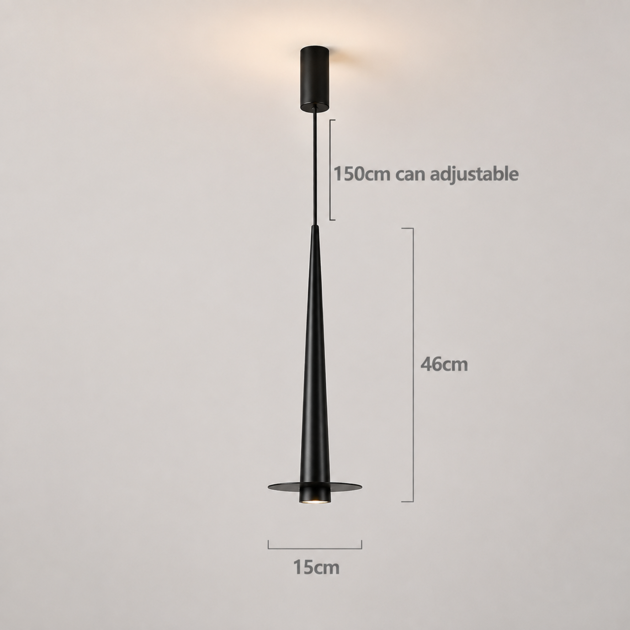 Dimensions of the modern minimalist black aluminum stick LED pendant ceiling light