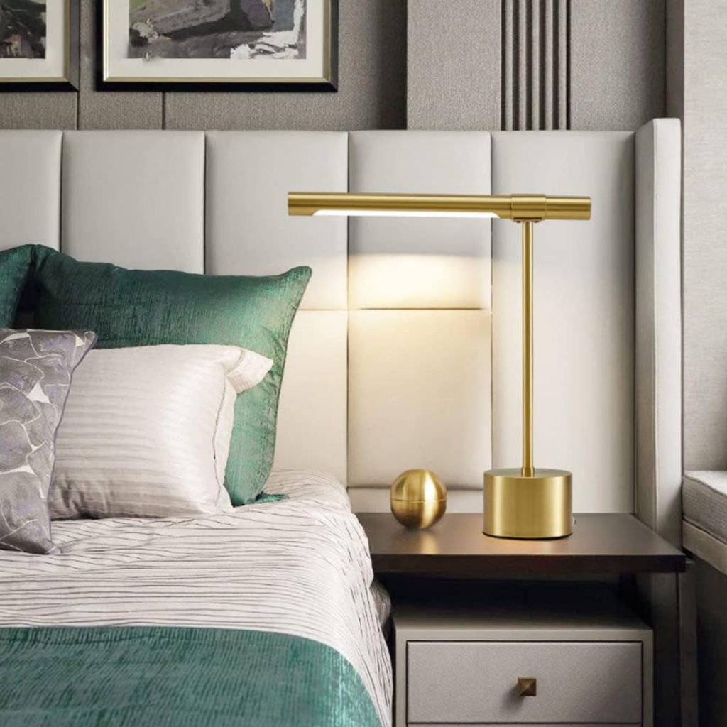 Modern minimalist LED table lamp in a modern apartment