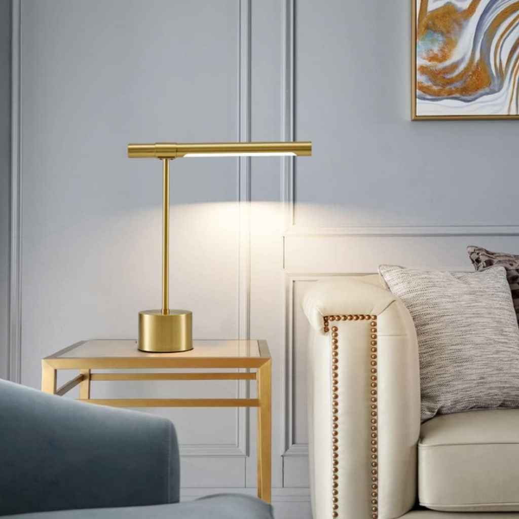 Modern minimalist LED table lamp in a living room
