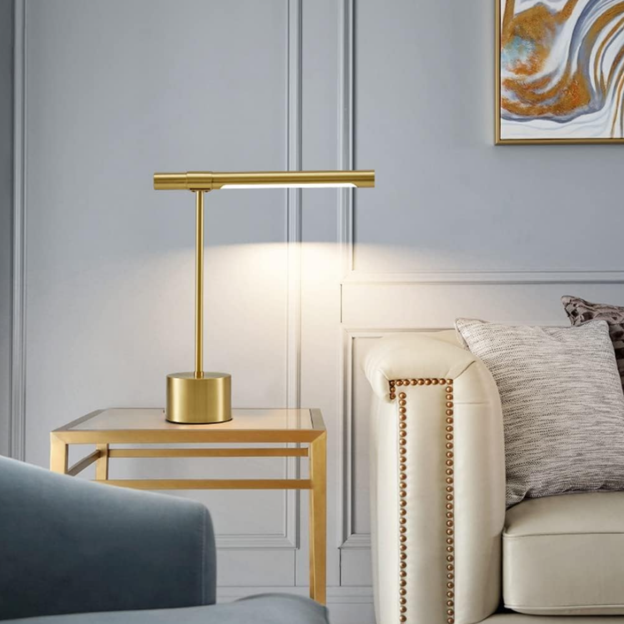 Modern minimalist LED table lamp in a living room