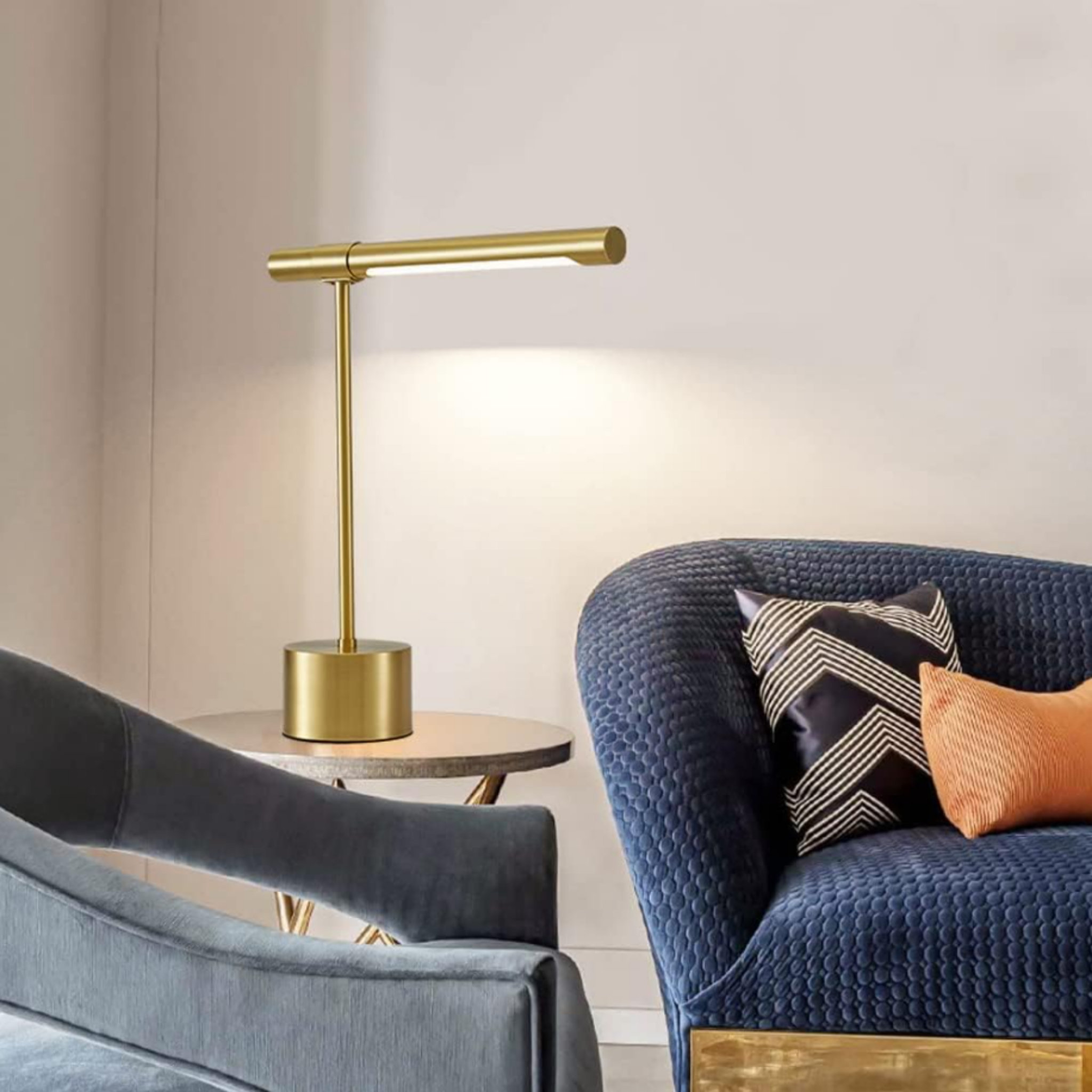 Modern minimalist LED table lamp in a contemporary interior