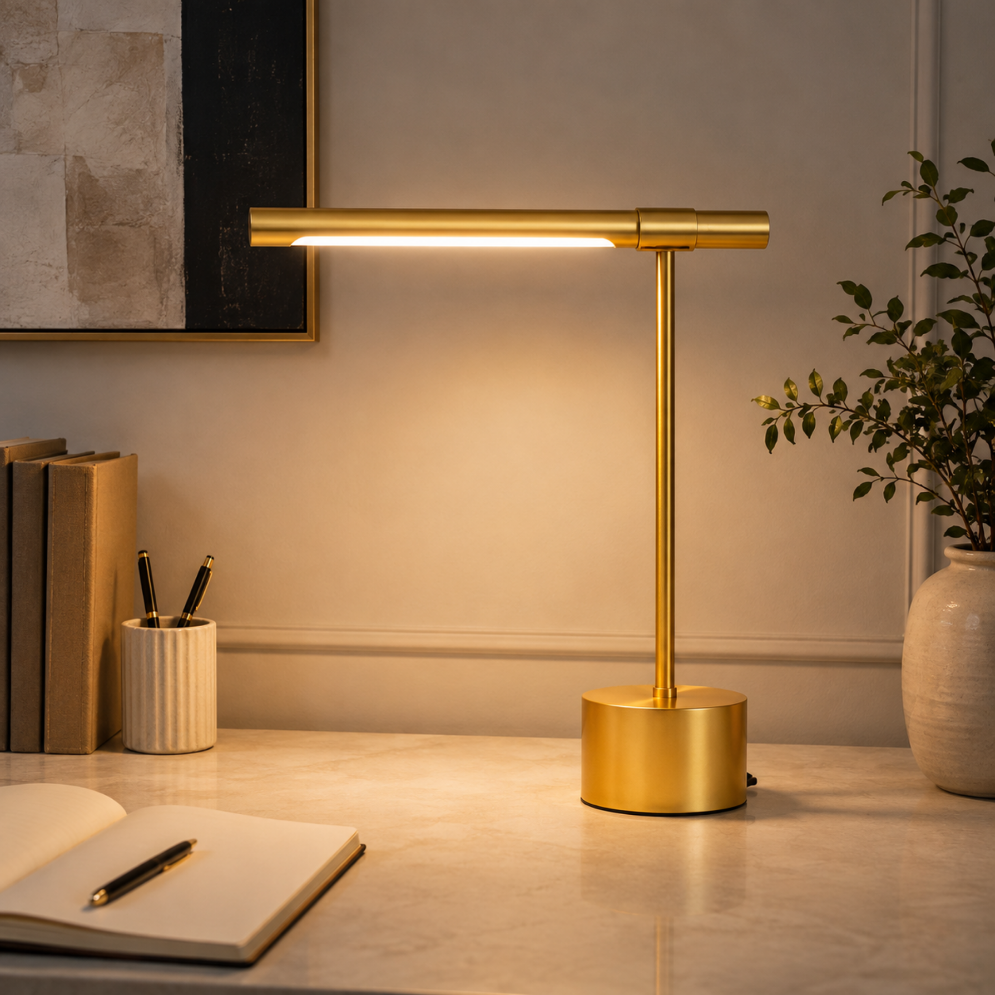 Modern minimalist LED table lamp in a study room